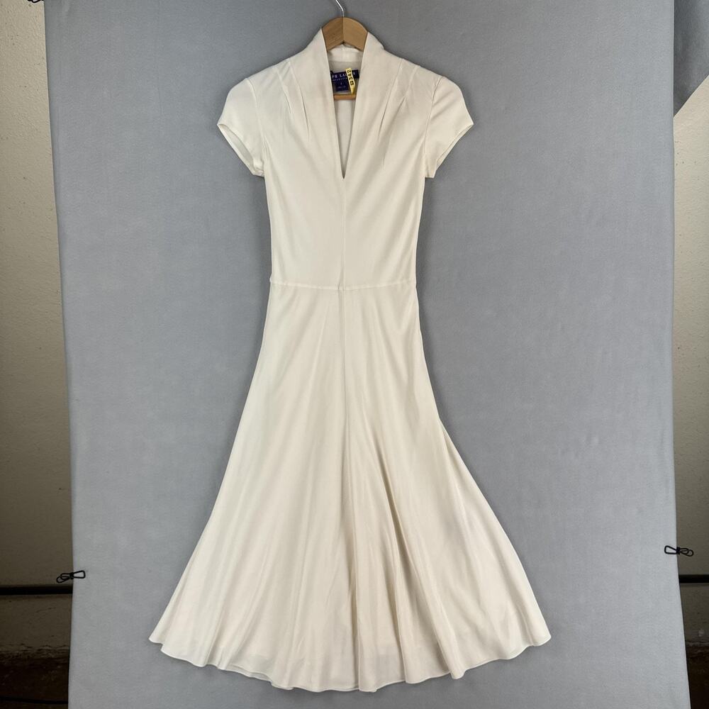 Ralph Lauren Collection Purple Label Dress Womens 4 White Silk Fit Flare Maxi